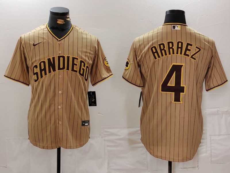 Men%27s San Diego Padres #4 Luis Arraez Tan Cool Base Stitched Baseball Jersey